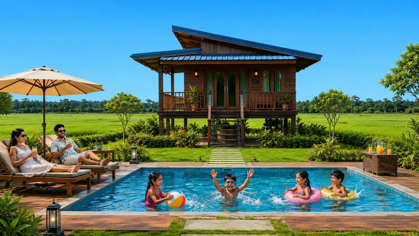 Luxury Swimming Pool with cottage - Weekend Farmhouse NCR at Panturli Greens Dharuhera