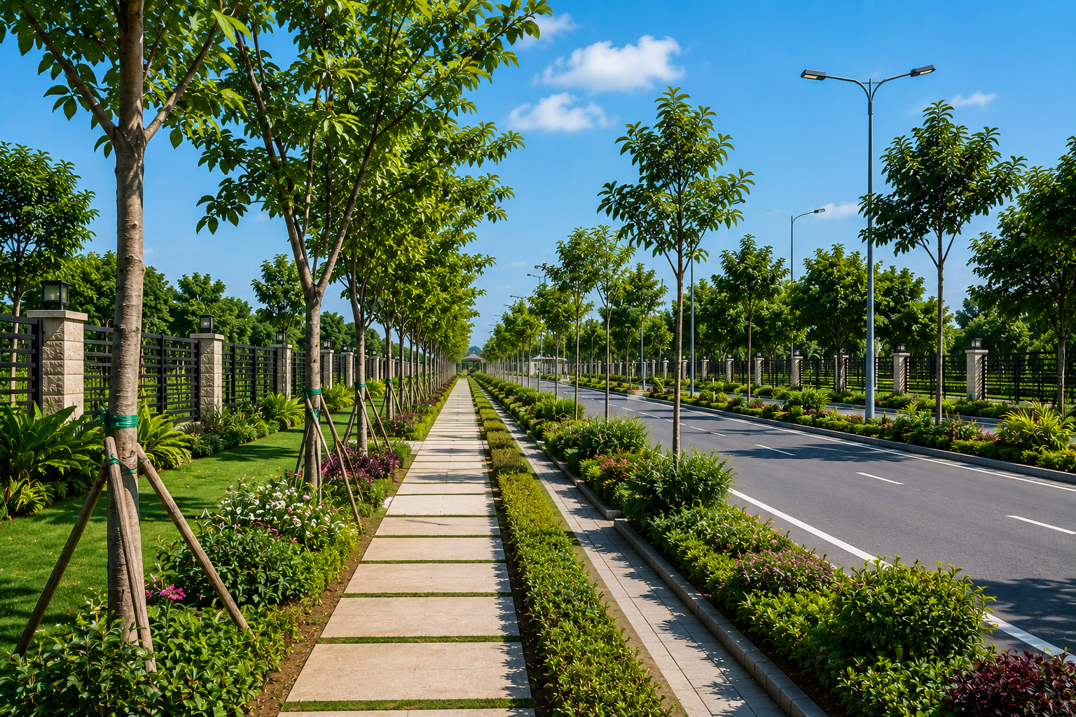 Pedestrian Sidewalk Area and Avenue Plantation - Weekend Farmhouse NCR
